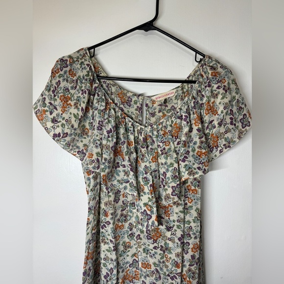 Rebecca Taylor 100% Silk Cream Orange Purple Floral Print Ruffle Mini Dress 10 - Picture 3 of 13